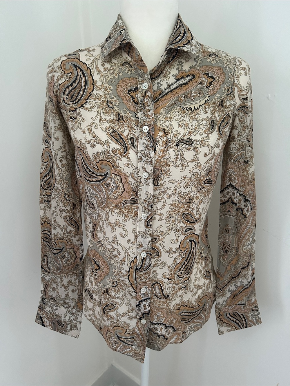 J. Crew Black/Cream/Gold  Paisley Silk/Cotton Button-Down Sz 0-4